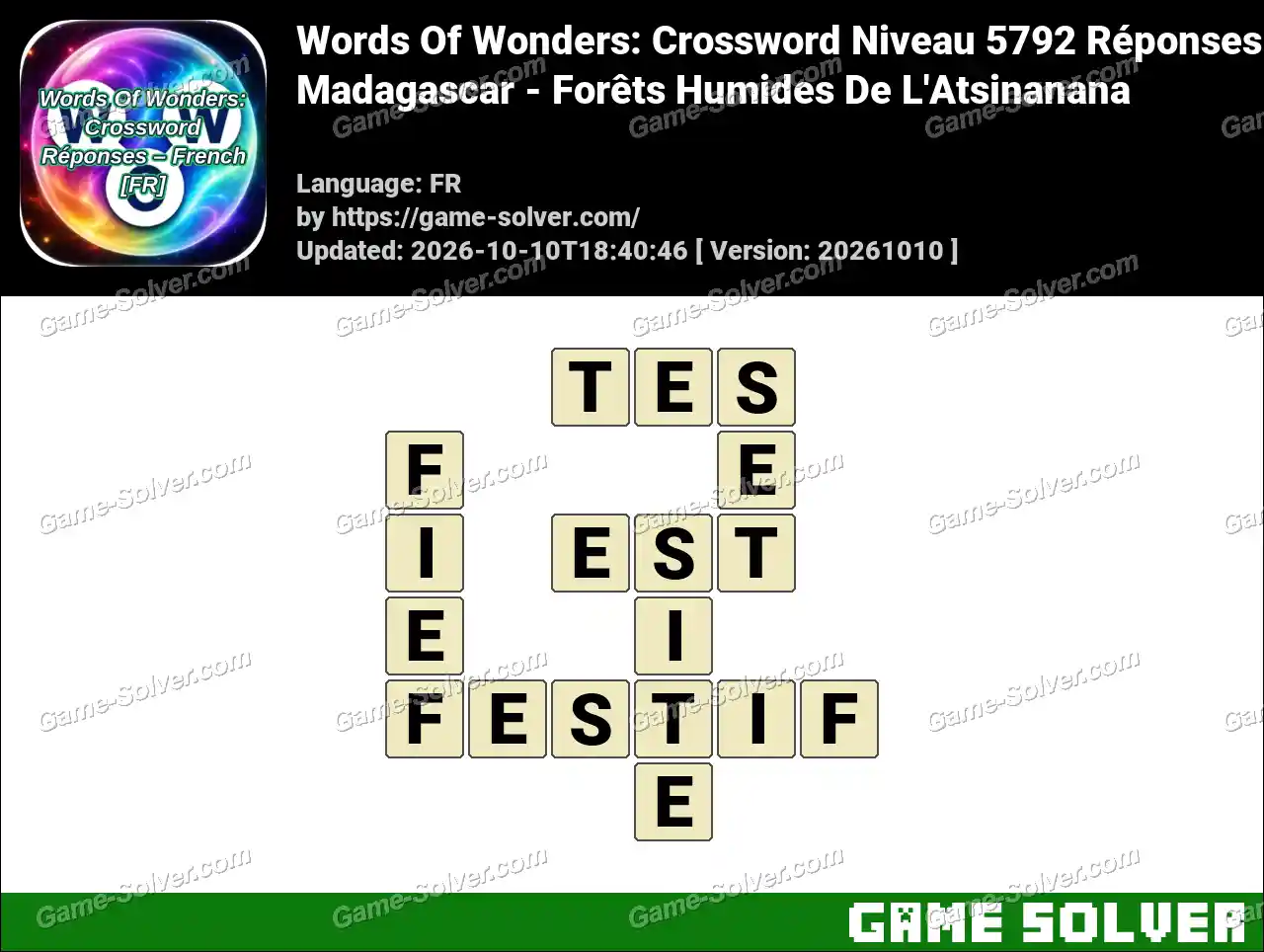 Words Of Wonders: Crossword Niveau 5792 Réponses – Madagascar – Forêts Humides De L’Atsinanana